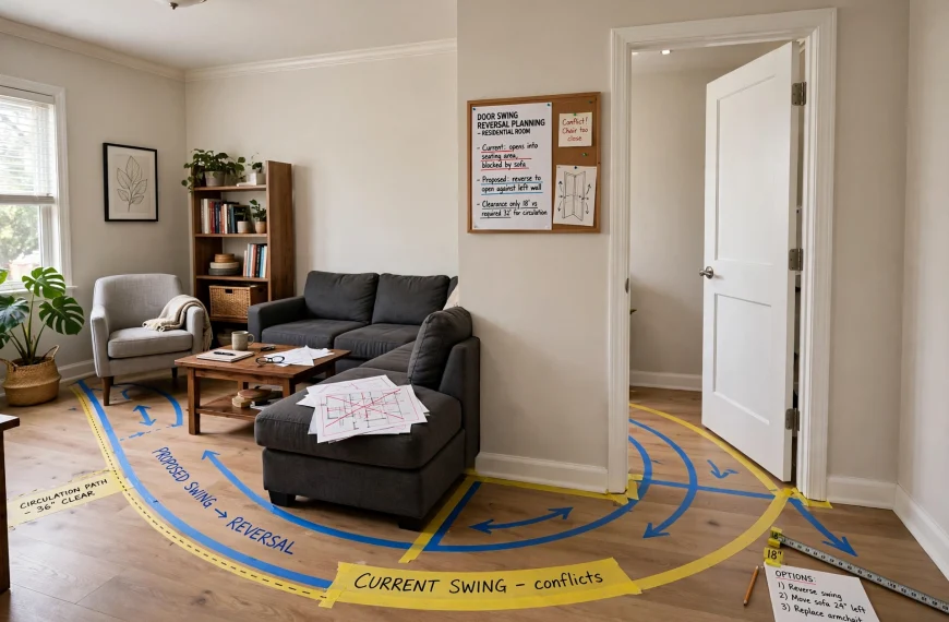 Interior Door Swing Reversal Planning for Residential Rooms With Conflicting Furniture and Circulation Paths